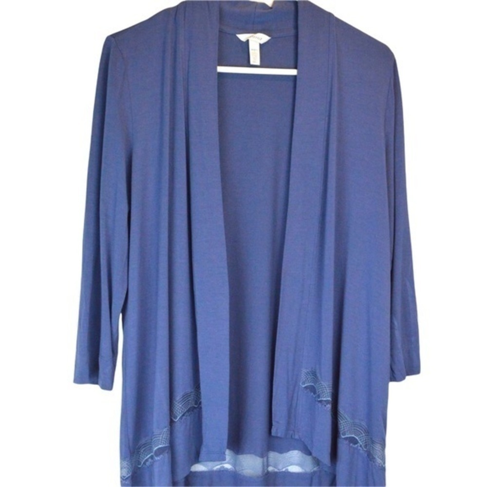 Soma Soft Cotton Drape Front Cardigan Lace Inset Hem, French Blue Size Small